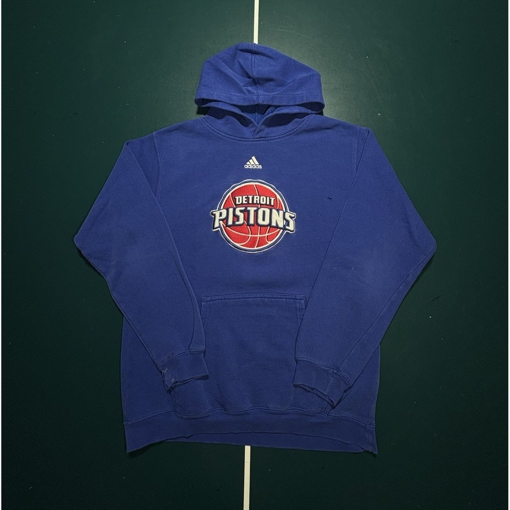 Vintage Y2K Detroit‎ Pistons Adidas Hoodie Pullover Sweatshirt Men's Small Blue